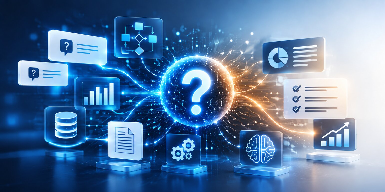 Často kladené otázky k digitální transformaci zahrnující pracovní postupy, data, automatizaci a umělou inteligenci